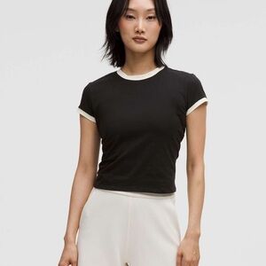 Lululemon Organic Cotton Ringer Baby Tee Black / Light Ivory